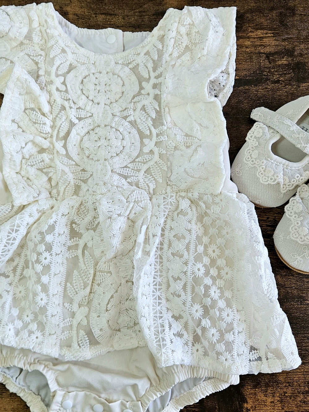 White Lace Baby One-Piece Romper And Shoes 6-9M Vintage Style